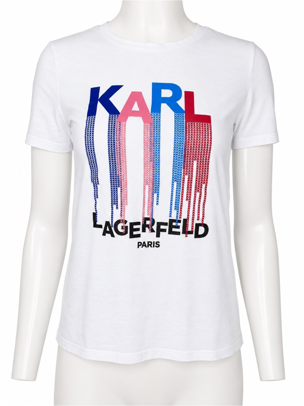 Karl Lagerfeld Paris Women’s XXS White Graphic Logo Short Sleeve T-Shirt